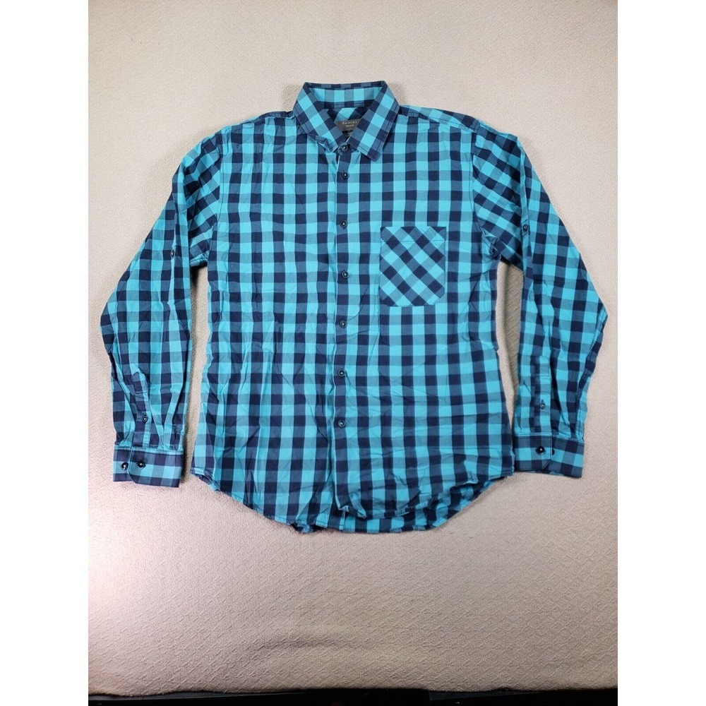 Padini Shirt Mens Large L Blue Green Check Extra Fine Cotton Regular‎ Fit Pocket